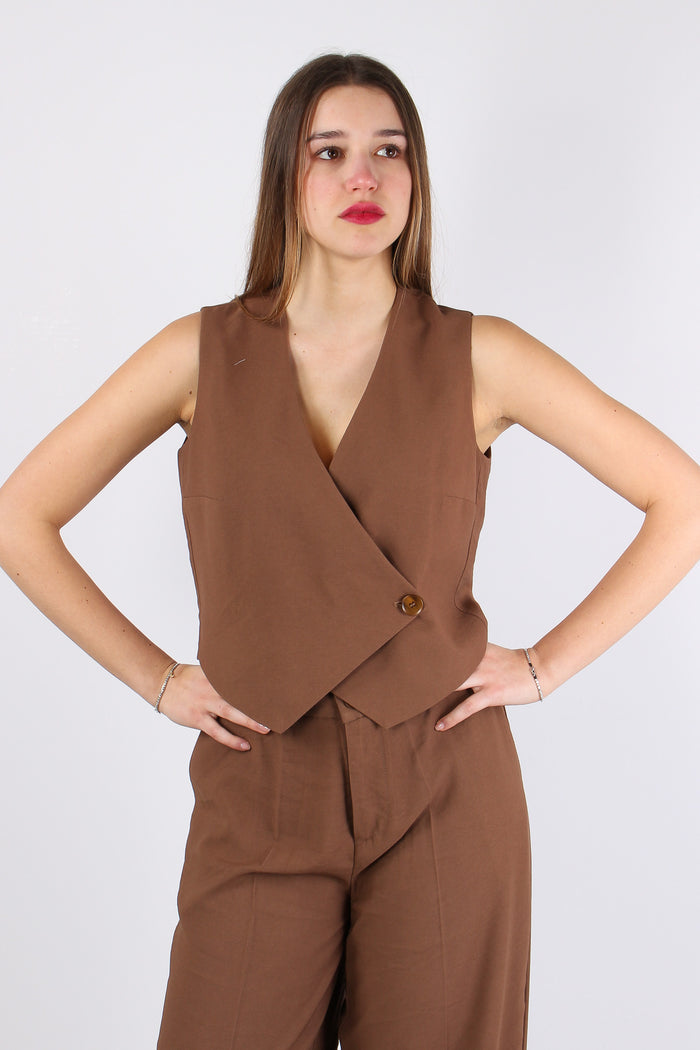 Gilet Bottone Laterale Cioccolato-2