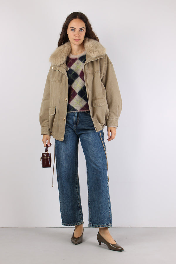 Parka Cotone Collo Ecopelliccia Visone