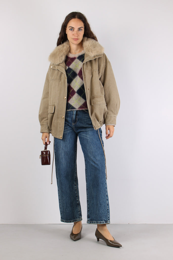 Parka Cotone Collo Ecopelliccia Visone