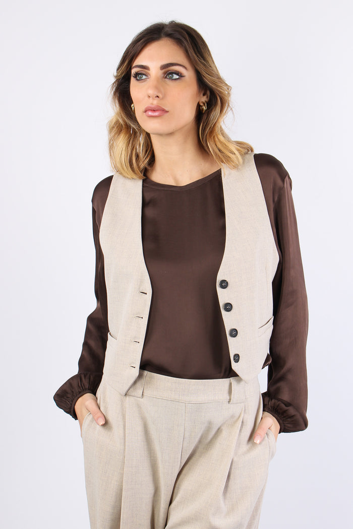 Gilet Bottoni Flanella Ecru-2