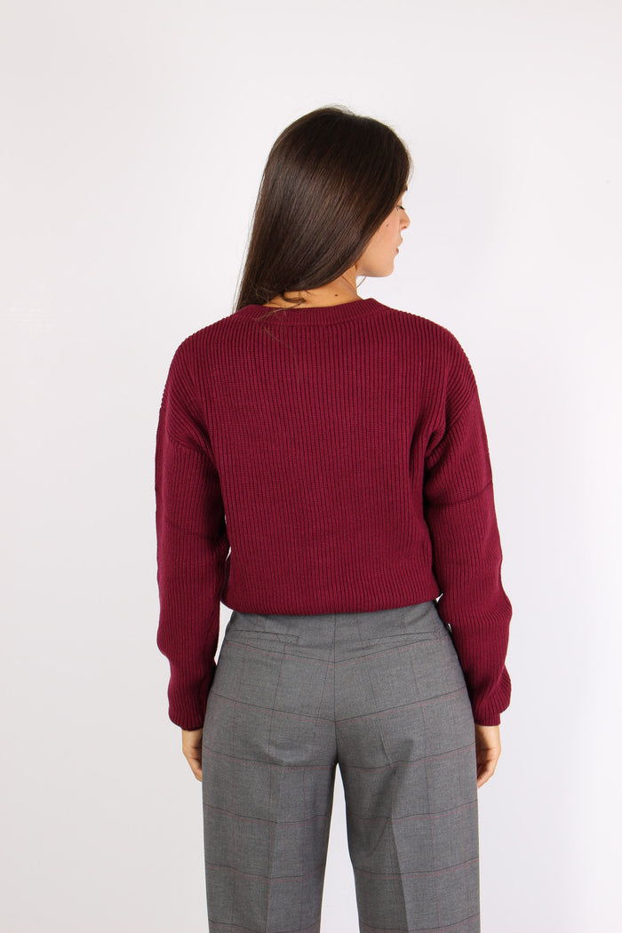 Balbina Cardigan Applicazione Bordeuax-4