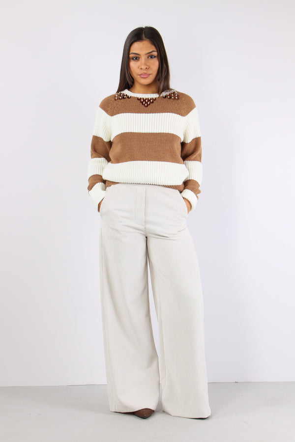 Pantalone Palazzo Largo Vellut Panna