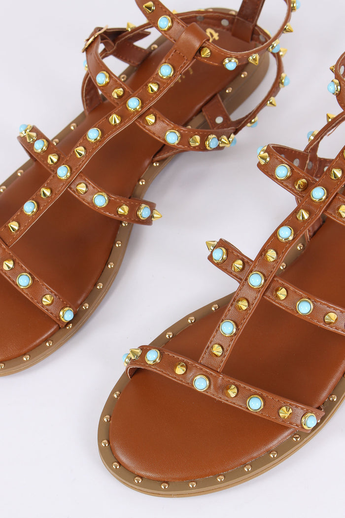 Sandalo Borchia Multicolor Cammello-4