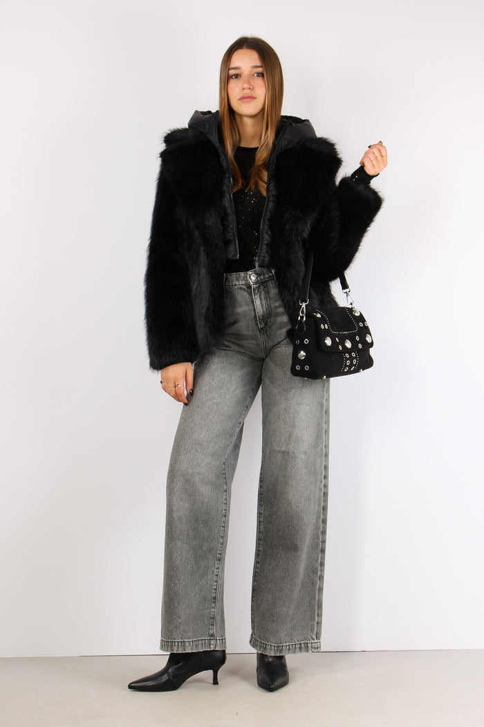 Giubbotto Pelliccia Cappuccio Black-6