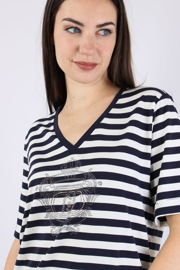 T-shirt Riga Scollo V White/blue-8