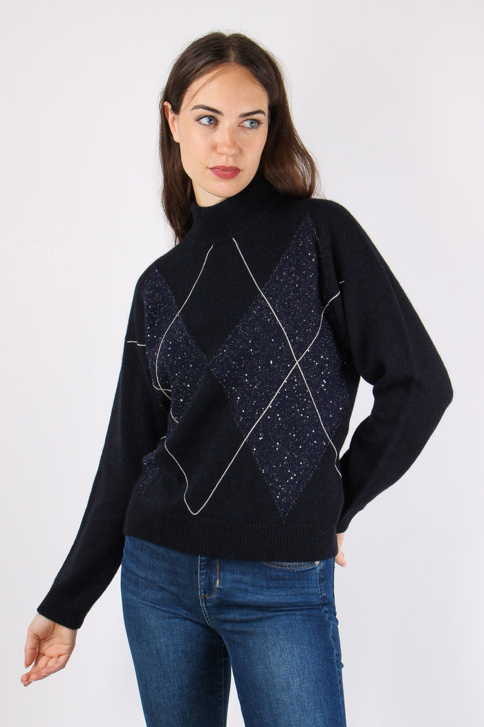 Maglia Collo Alto Rombi Blu