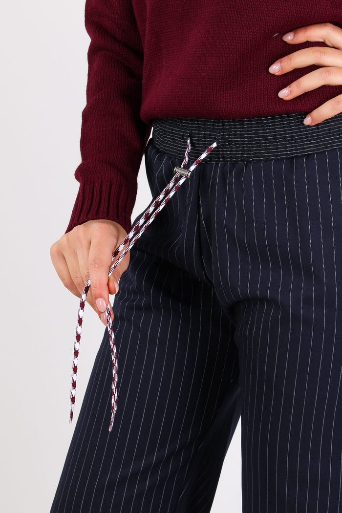 Pantalone Palazzo Gessato Blu Scuro-6