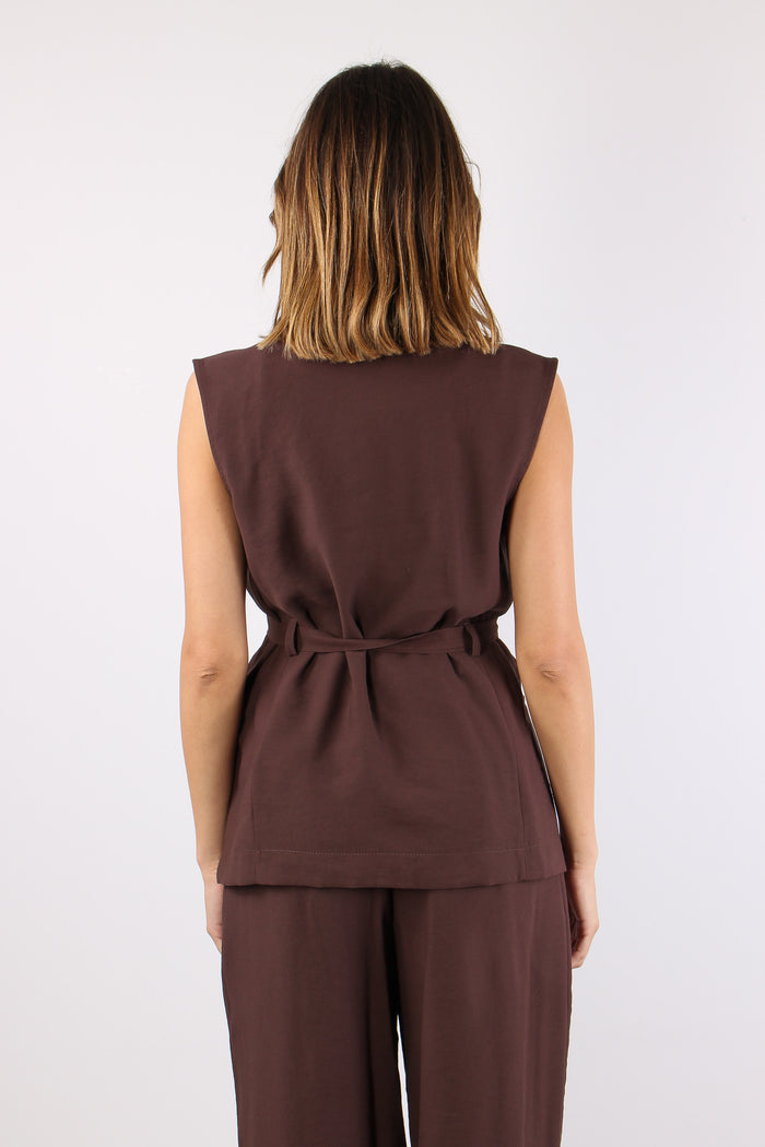 Gilet Cinturato Misto Viscosa Cioccolato-6