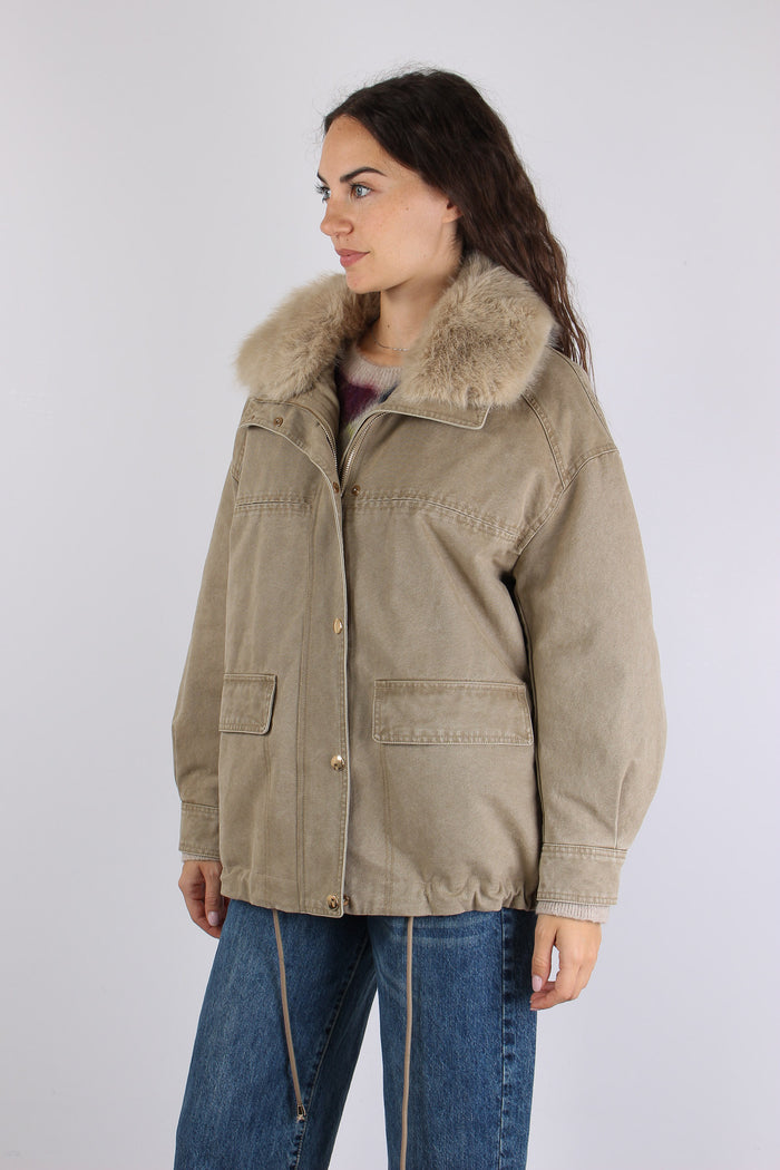 Parka Cotone Collo Ecopelliccia Visone-8