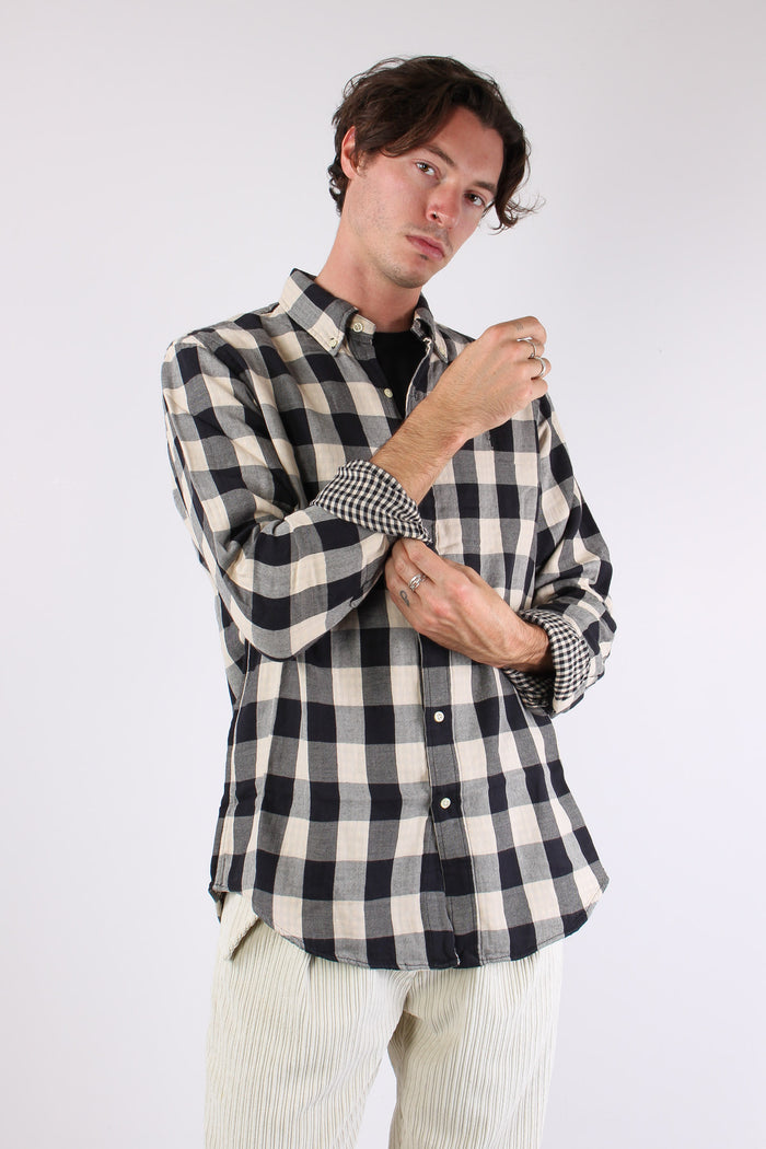 Camicia Fantasia Quadri Cream/black-9