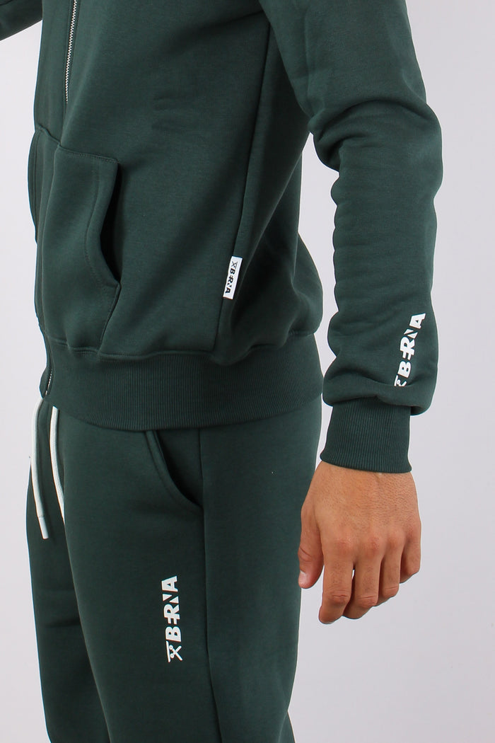 Felpa Full Zip Cappuccio Logo Verde Bosco-6
