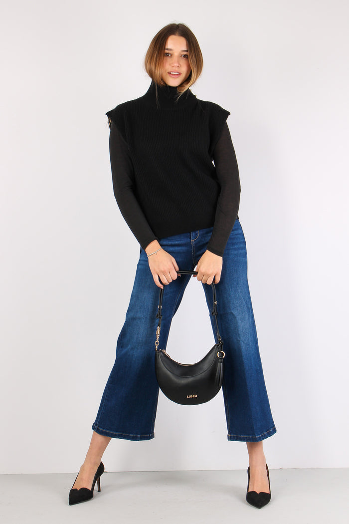 Maglia Collo Alto Smanicata Nero