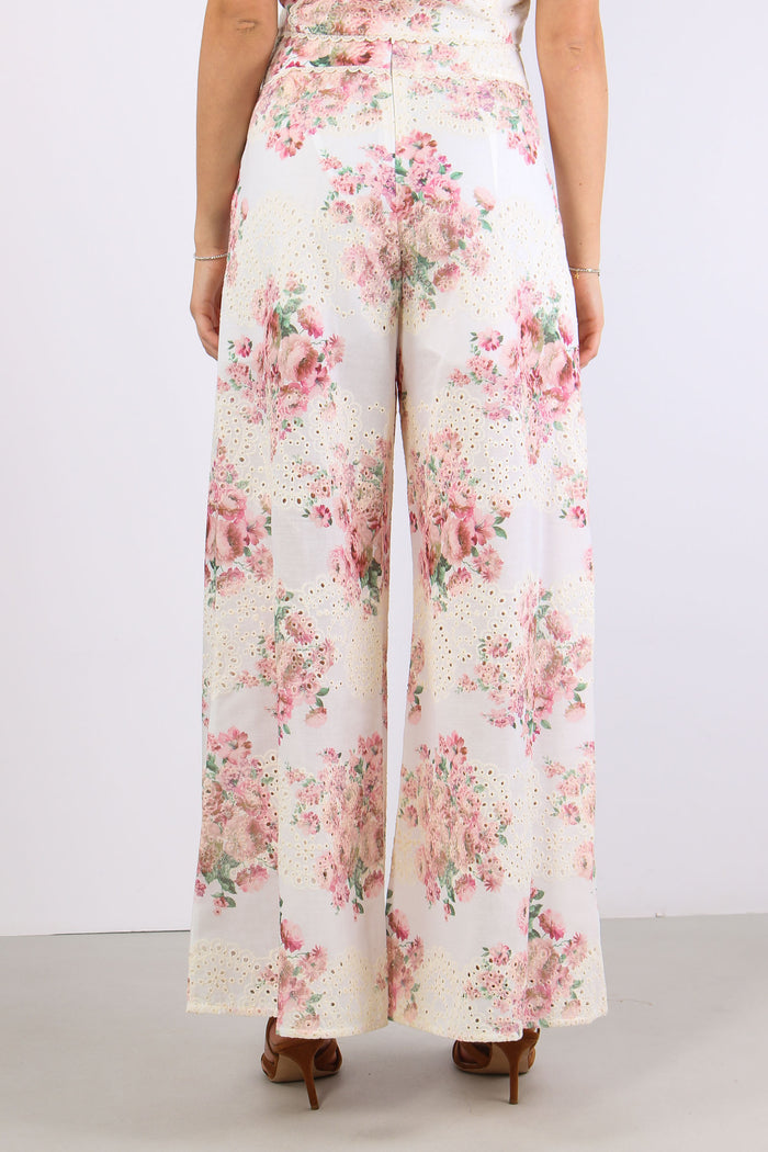 Pantalone Sangallo Fantasia Fiori Bianco/rosa-4