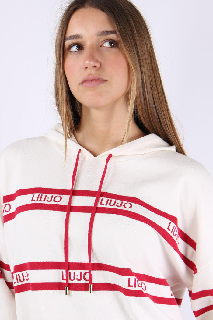 Maglia Cappuccio Riga Bianco/ciliegia-6