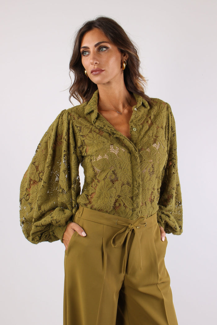 Camicia Pizzo Lana Manica Ampi Olio-7