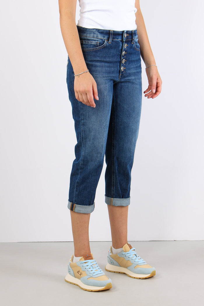 Koons Denim Micro Rotture Bottone Gioiello Denim Medio-10