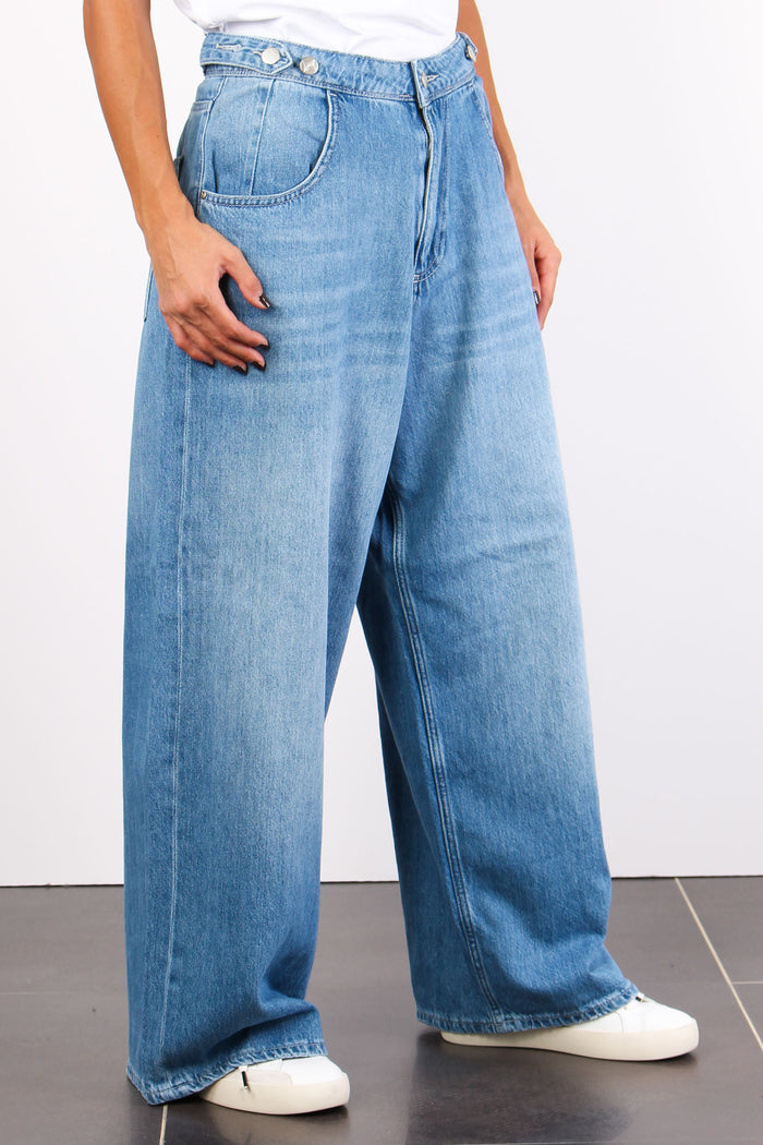 Denim Maxi Palazzo Bottoni Denim Chiaro-8