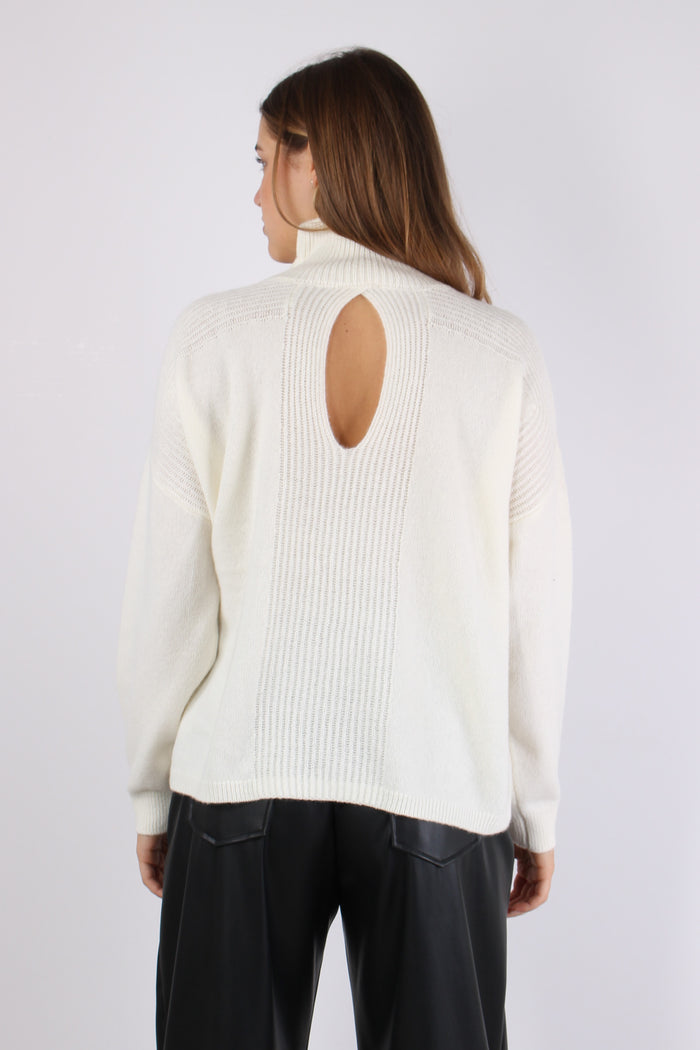 Maglia Collo Alto Applicazioni Bianco Lana-5