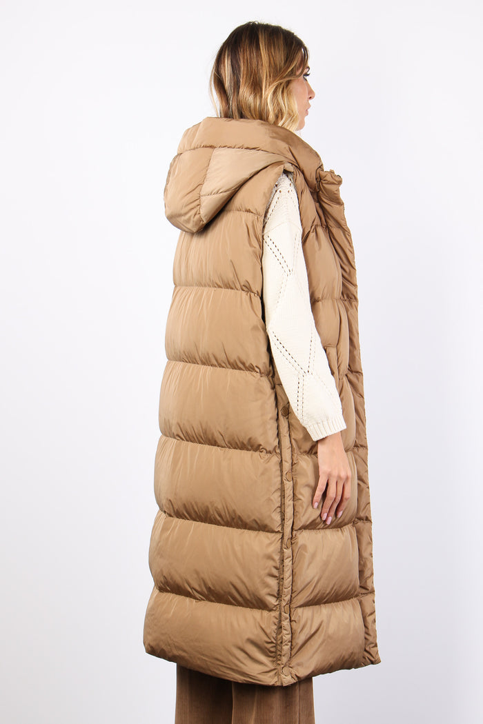 Zimino Gilet Lungo Bottoni Nocciola-7