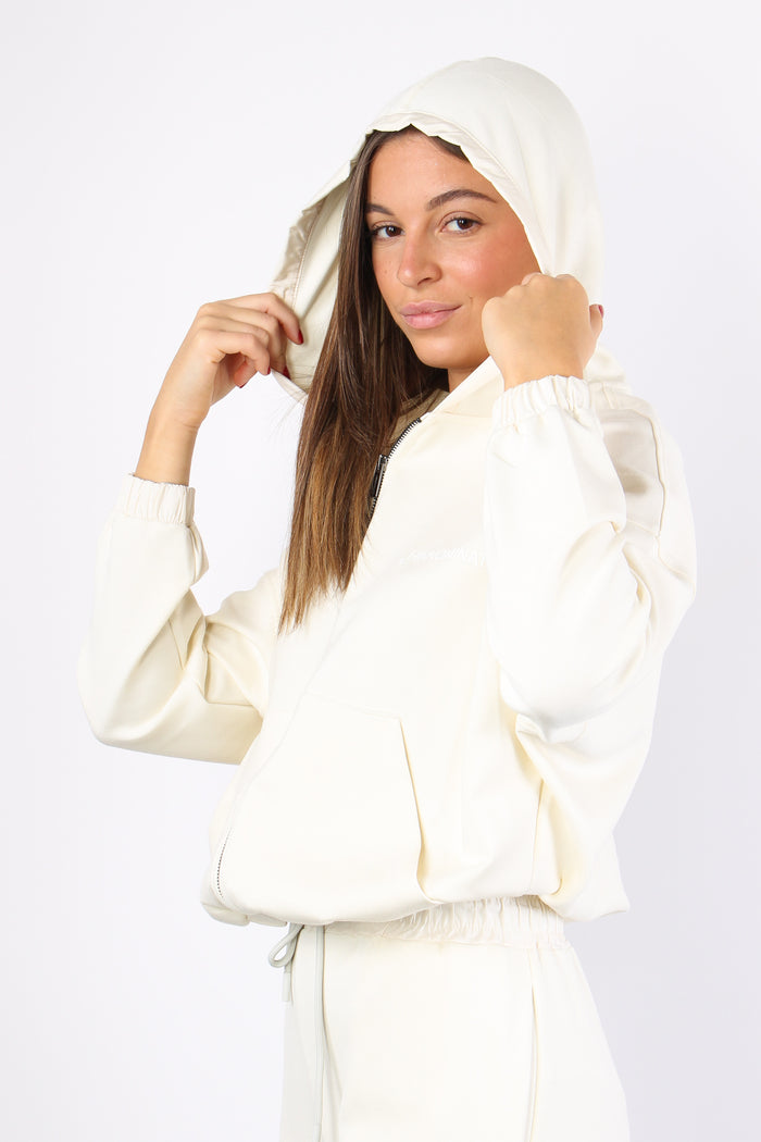 Felpa Corta Zip Modal Off White-6