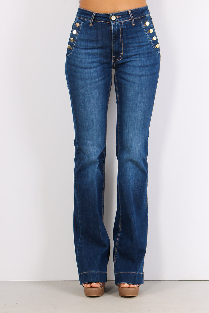 Rooney Denim Bottoni Laterali Denim Scuro-3