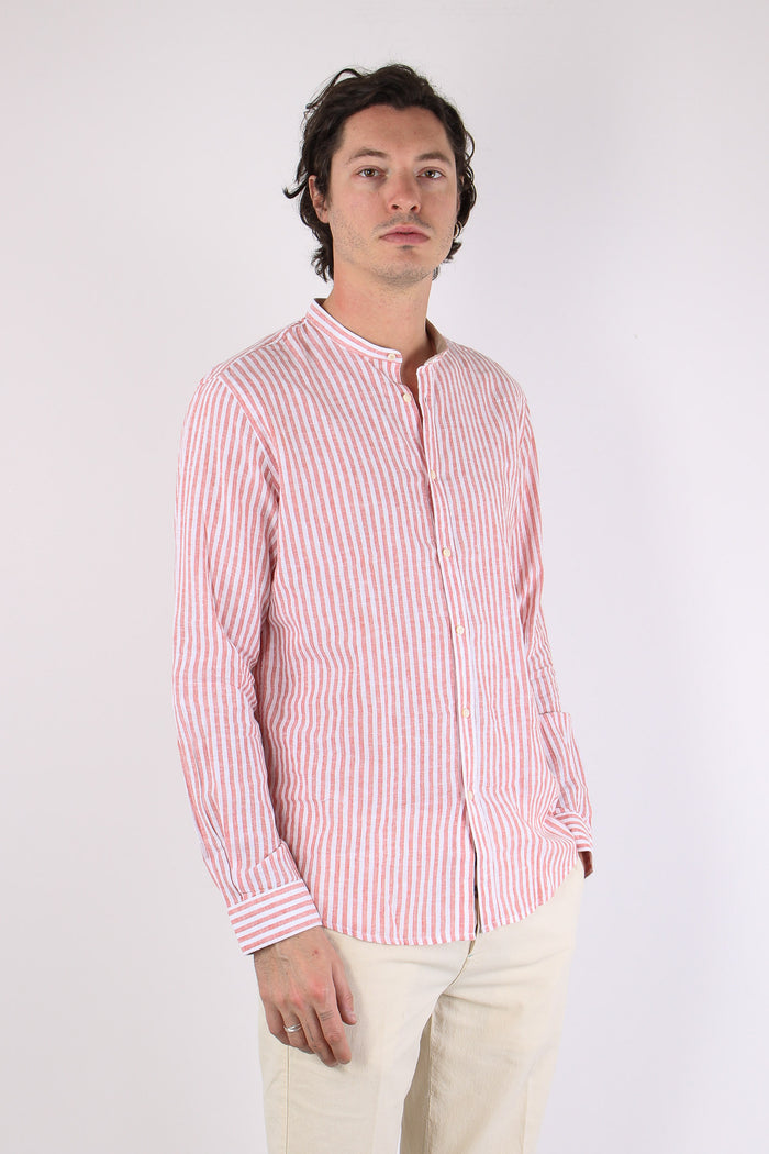 Camicia Coreana Lino Riga Corallo-6