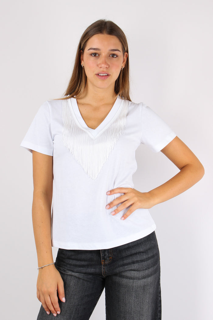 T-shirt V Frange Bianco-3
