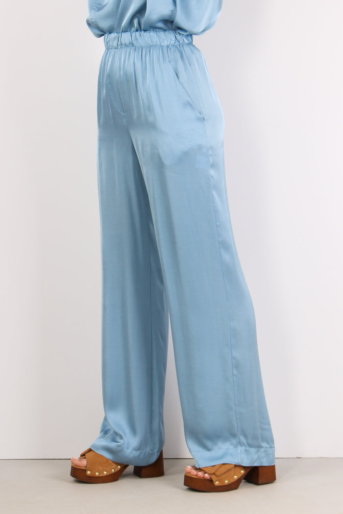 Pantalone Palazzo Effetto Raso Azzurro-3