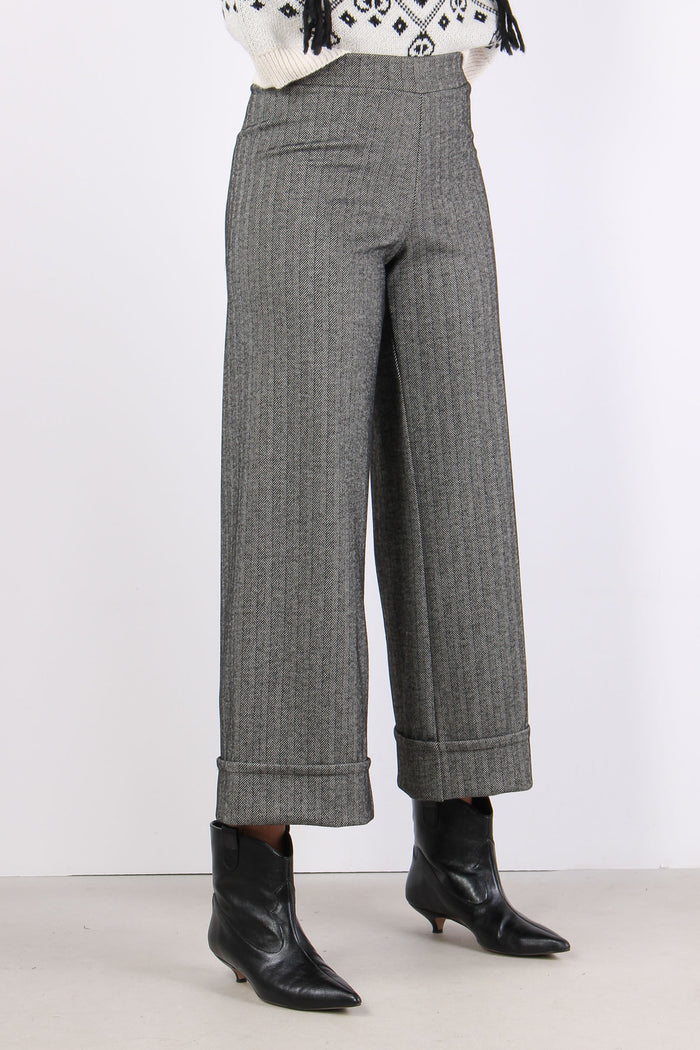 Pantalone Cropped Risvolto Res Nero/grigio-5