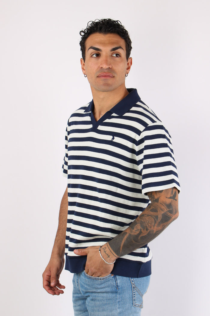 Polo In Maglia Riga Navy/cream-3