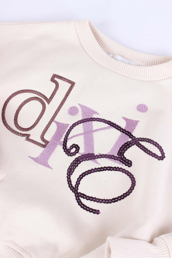 Felpa Cropped Ricamo Beige-2