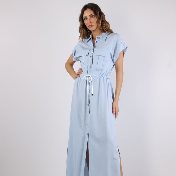 Abito Lungo Coulisse Celeste-2