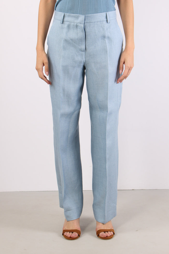 Malizia Pantalone Dritto Lino Azzurro-2