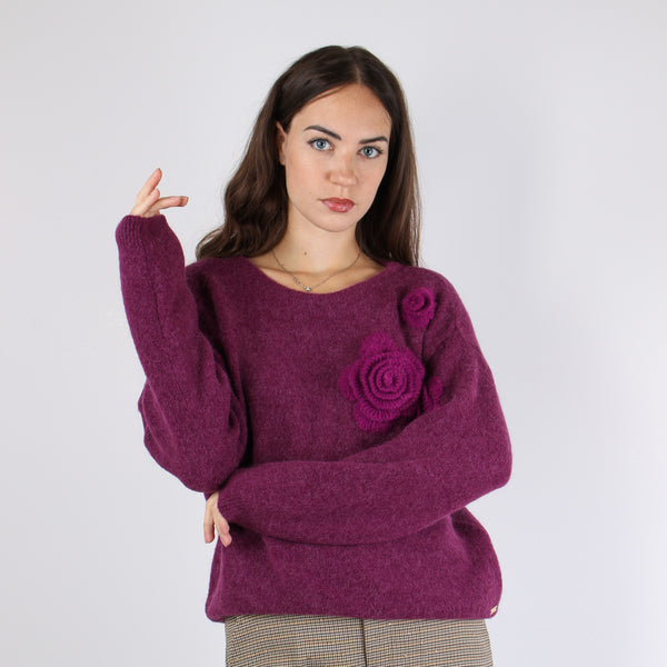 Maglia Over Applicazione Rose Wine-2