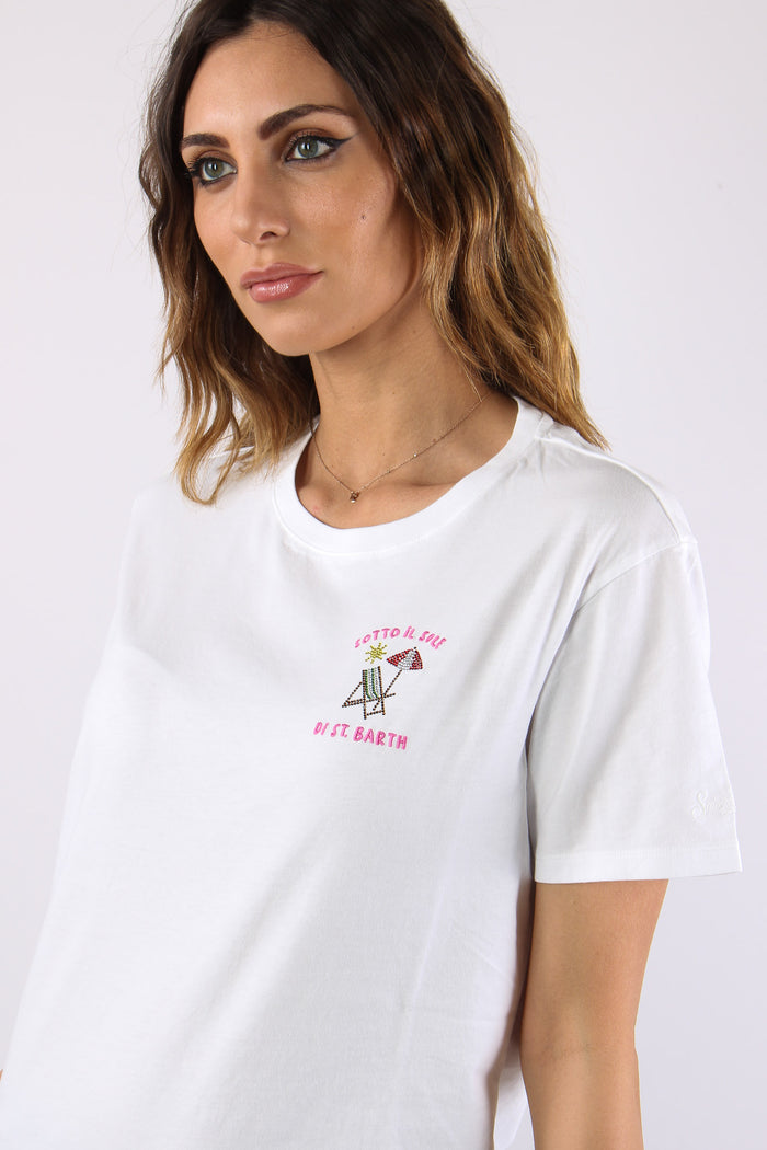 T-shirt Scritta Ricamo Strass Sole-3