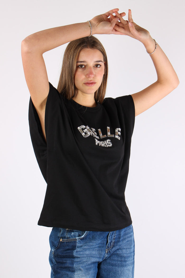 T-shirt Logo Strass Nero-7
