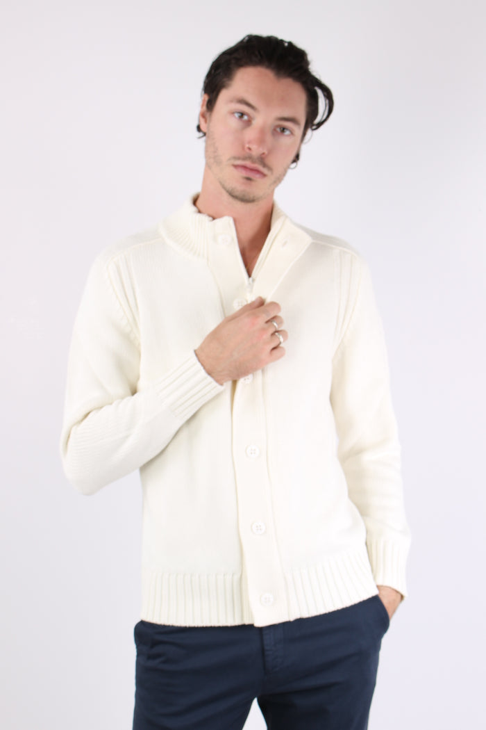 Cardigan Bottoni Cotone Optic White-7