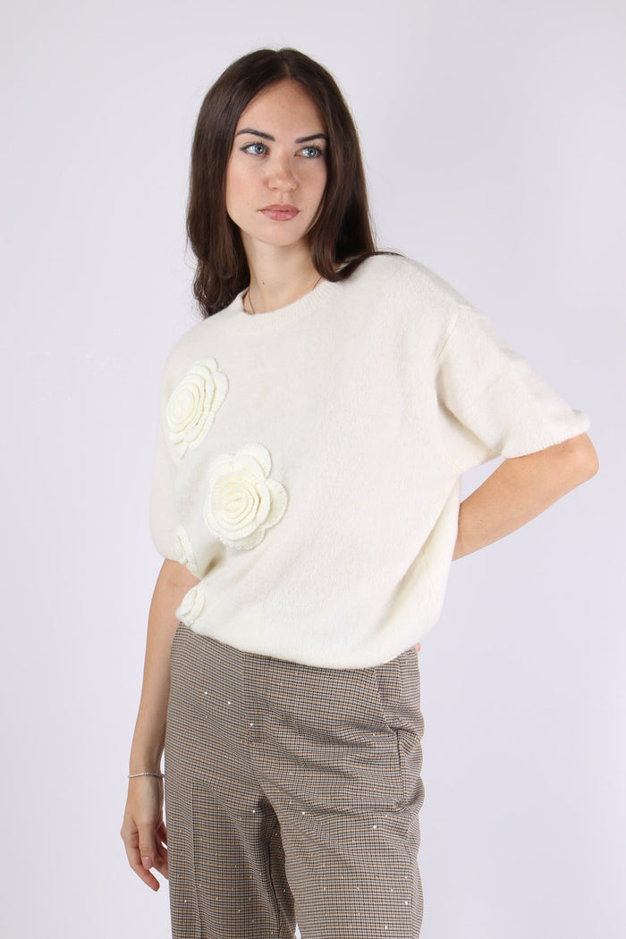 Maglia M/m Applicazione Rose Natural-3