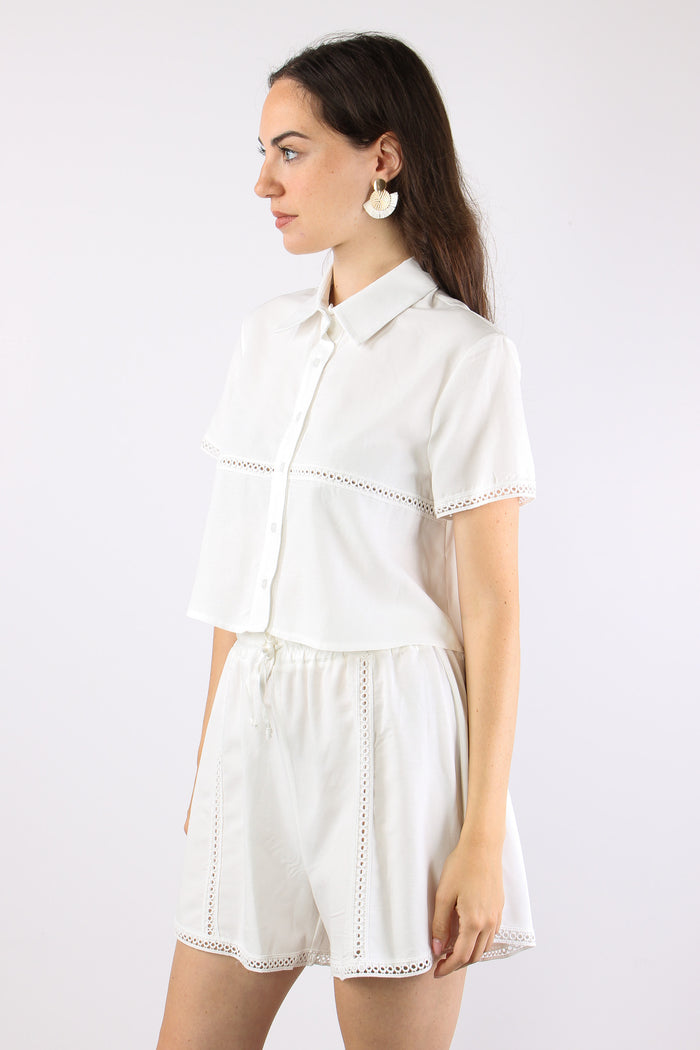 Camicia Corta Inserto Macrame Bianco-3