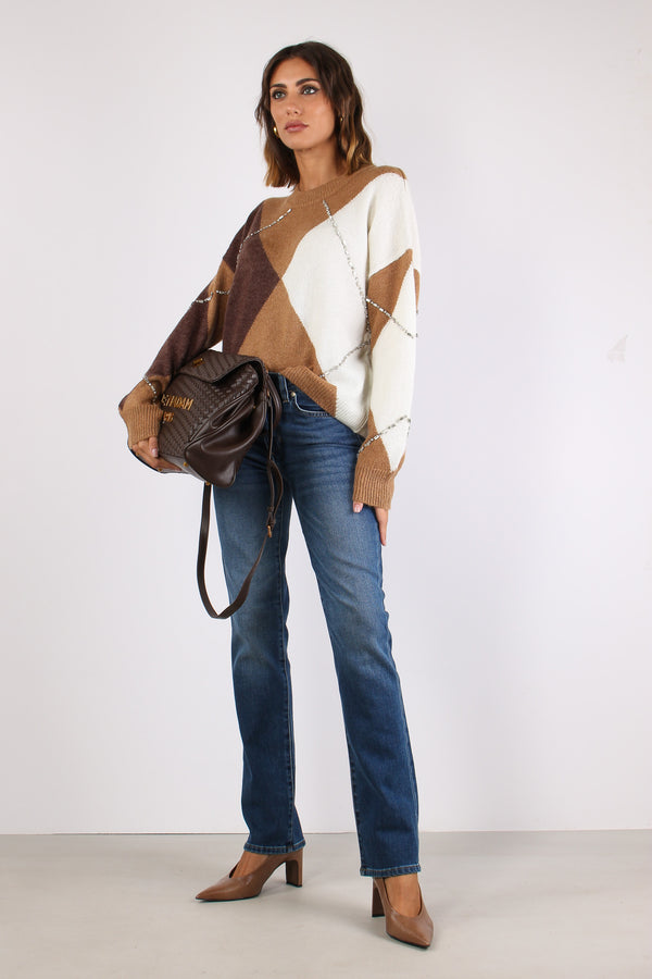 Maglia Maxi Rombi Inserto Strass Camel-2