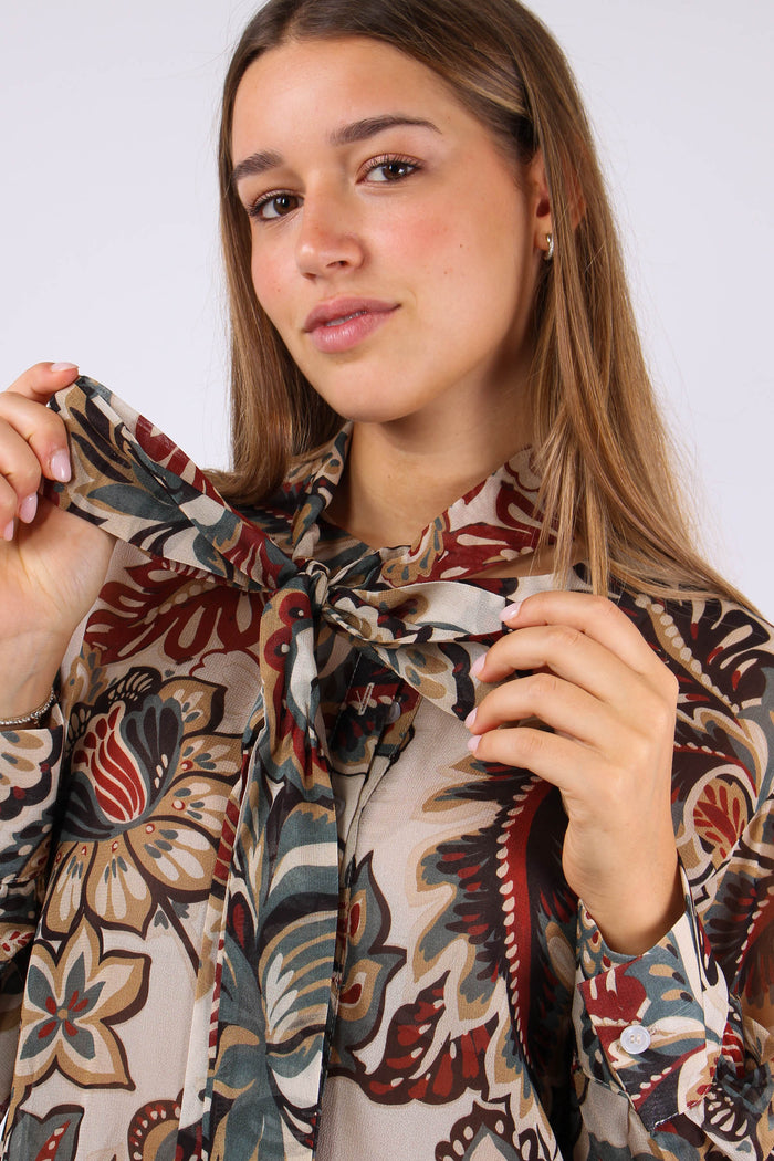 Camicia Fiocco Viscosa Fantasi Ottanio/bordeaux-7