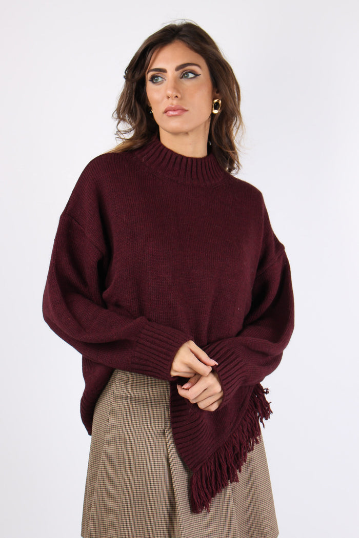 Maglia Girocollo Lato Frange Bordeaux-7