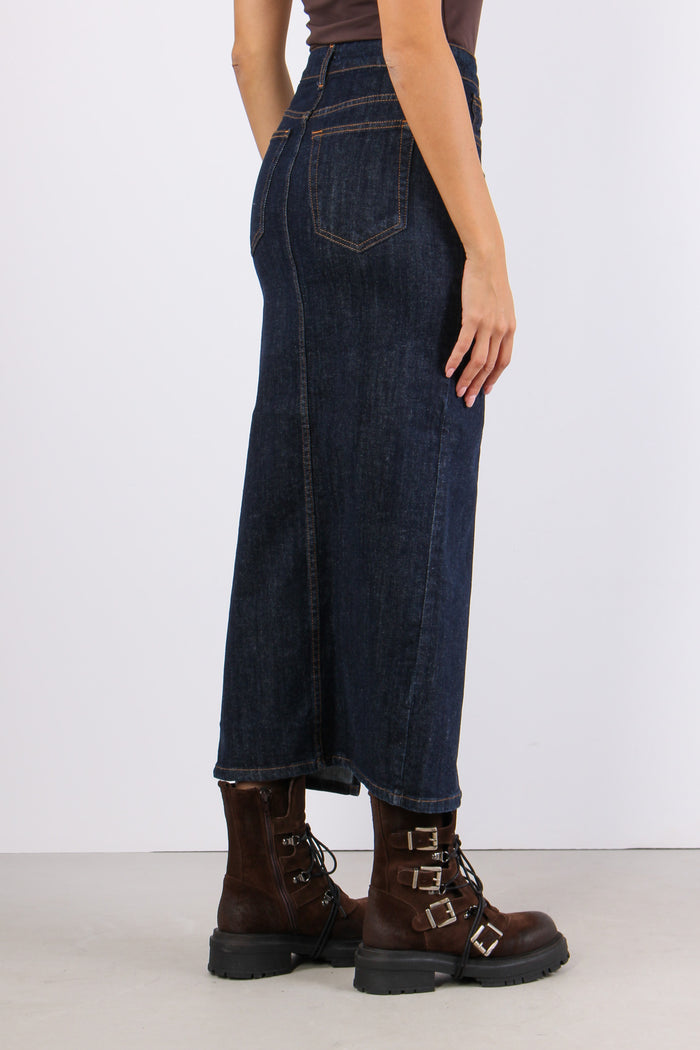 Gonna Denim Spacco Denim Scuro-6