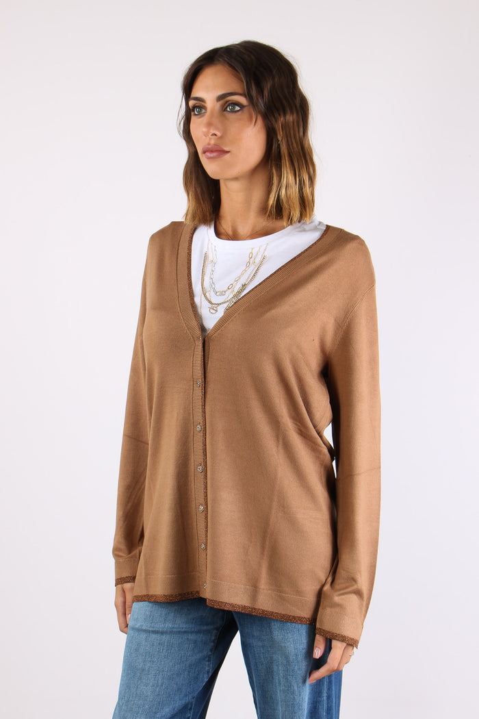 Cardigan Lungo Viscosa Lurex Cocoa Cream-3