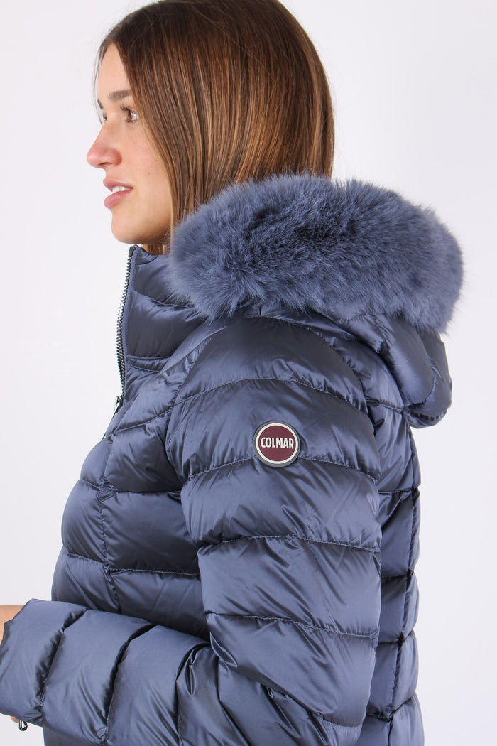 Piumino Svasato Ecopelliccia Dark Profondo-7