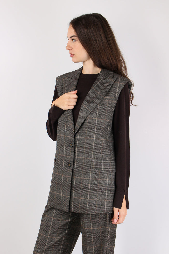 Gilet Lungo Quadri Caffe-4