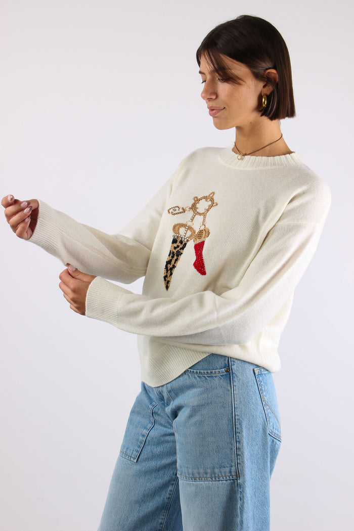 Maglia Corni 100% Lana Lucky Bianco Lana-3