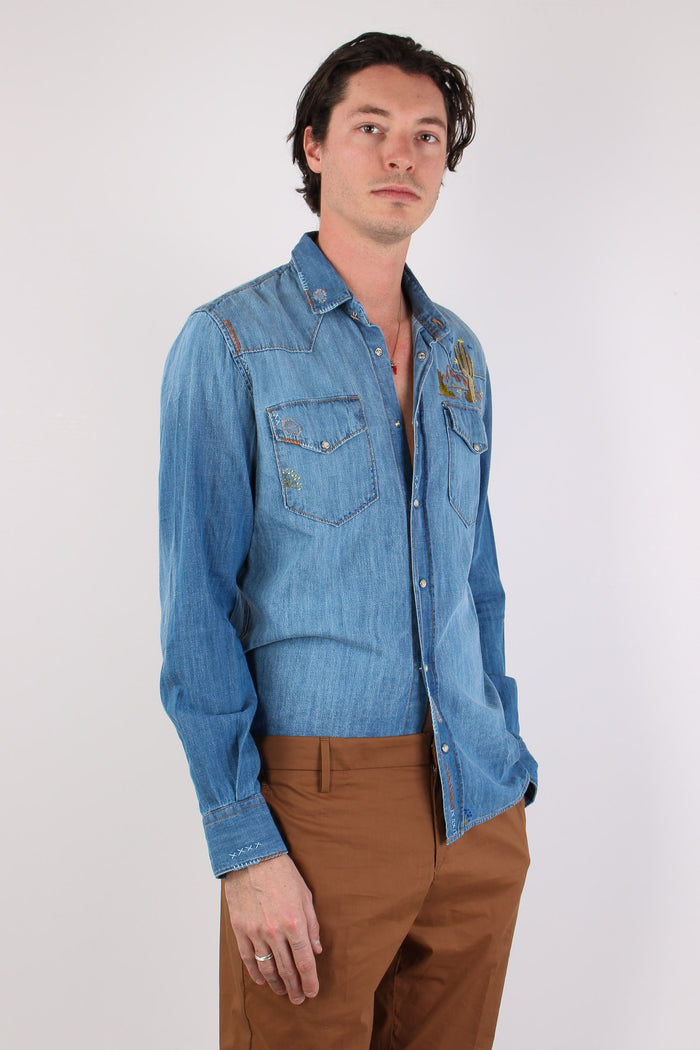 Camicia Denim Ricami Cactus Denim-7