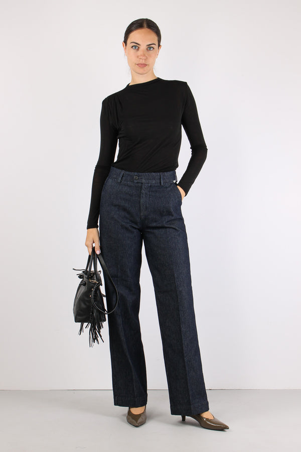 Pantalone Tela Denim Flare Denim Scuro