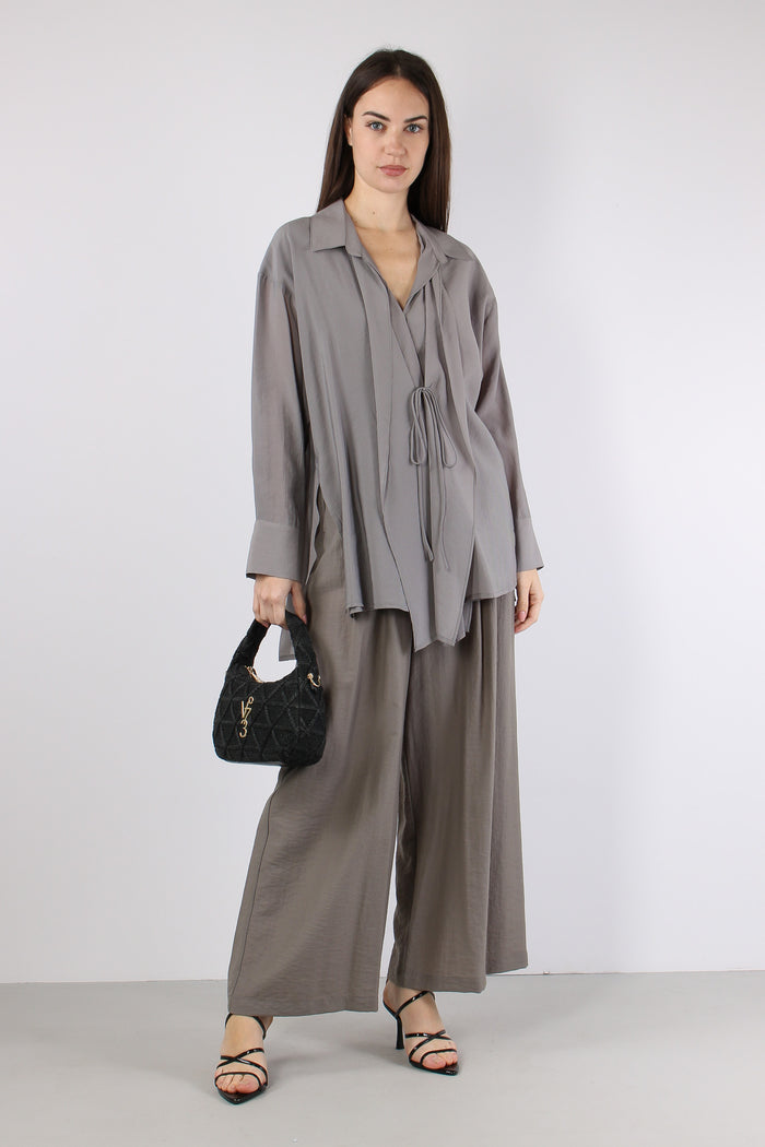 Camicia Collo Fiocco Grigio-5